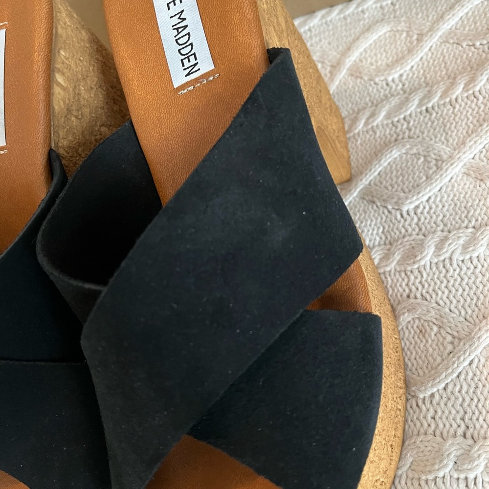 Steve Madden Black Saffron Suede Chunky Platform Sandal Various Sizes - Picture 14 of 15